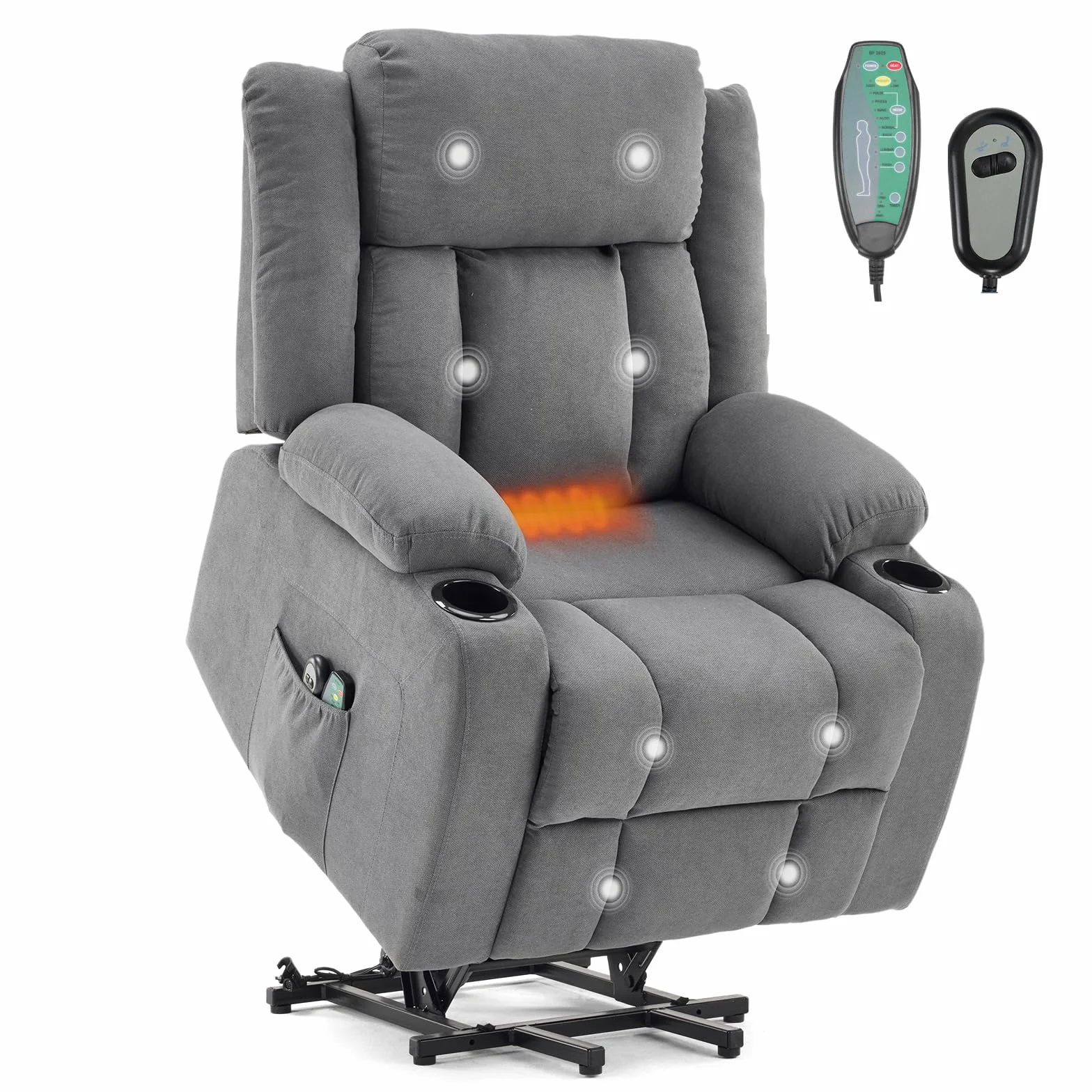 LEADZM - Sillón elevador eléctrico con función de masaje y calor, inclinación ajustable y reposapiés, mando a distancia incluido Dunkelgrau