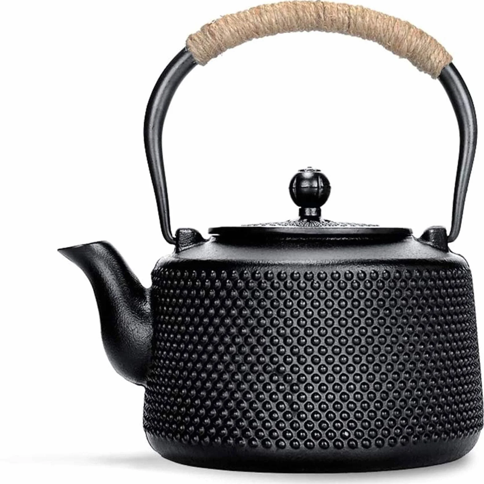 Tetera 1600ml Tetera De Hierro Fundido Japonés Grande con Infusor/Filtro De Acero Inoxidable, Antiguo Punto Pequeño Tetal Tetal Tetal como Regalo Negro