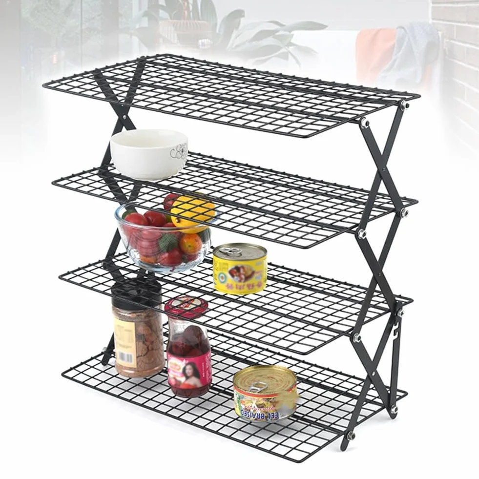 Estante de Almacenamiento Plegable para Exteriores de 4 Niveles con Diseño Ajustable para Aficionados y Principiantes en Repostería