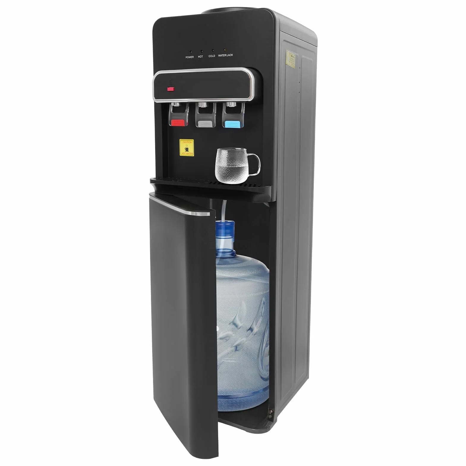 Dispensador de agua de pie con carga inferior, 3 temperaturas: fría, caliente y ambiente, dispensador de agua para garrafas de hasta 22.7L, 550W calor y 75W frío, bloqueo infantil y ahorro en