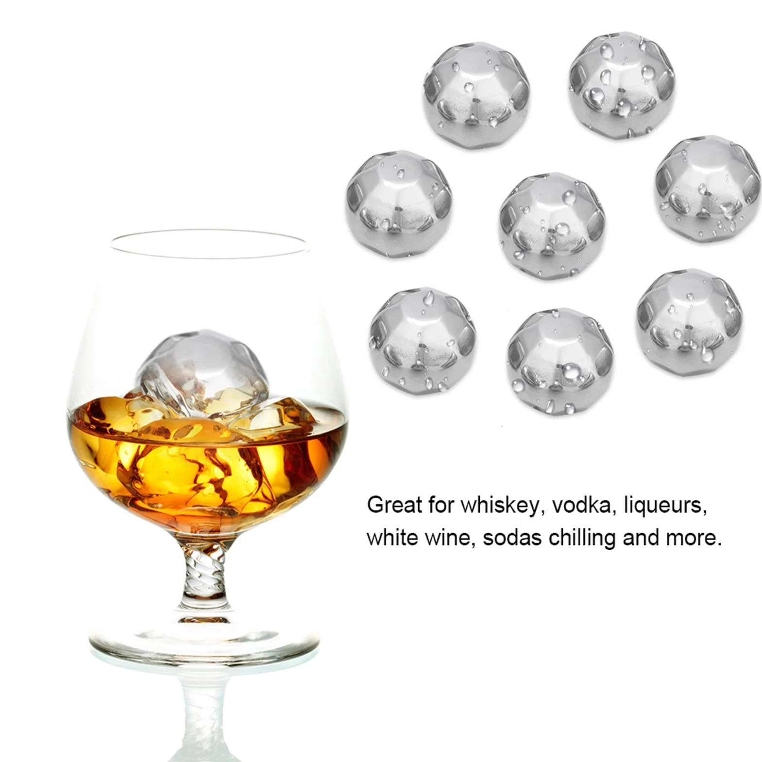 Rocas para Whisky de Acero Inoxidable, Esferas de Hielo Enfriadoras con Pinza
