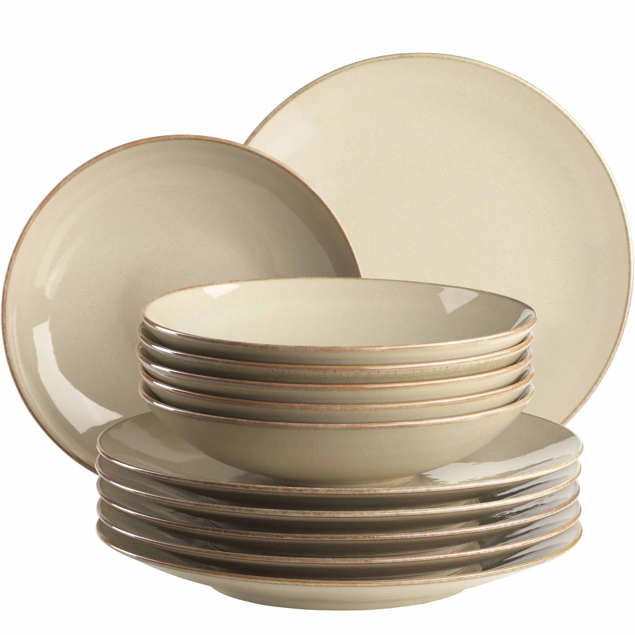 MÄSER Ossia 931734 - Juego de platos para 6 personas con diseño vintage mediterráneo, 12 piezas, con platos hondos y platos llanos, cerámica, color gris arena