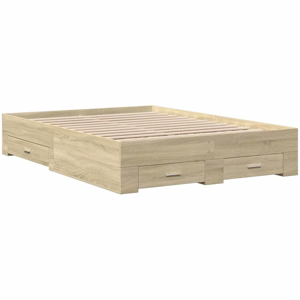 vidaXL Cama con Cajones, Somier Doble de Invitados, Estructura de Cama, Mueble para Dormitorio, Madera de Ingeniería Roble Sonoma 135x190 cm