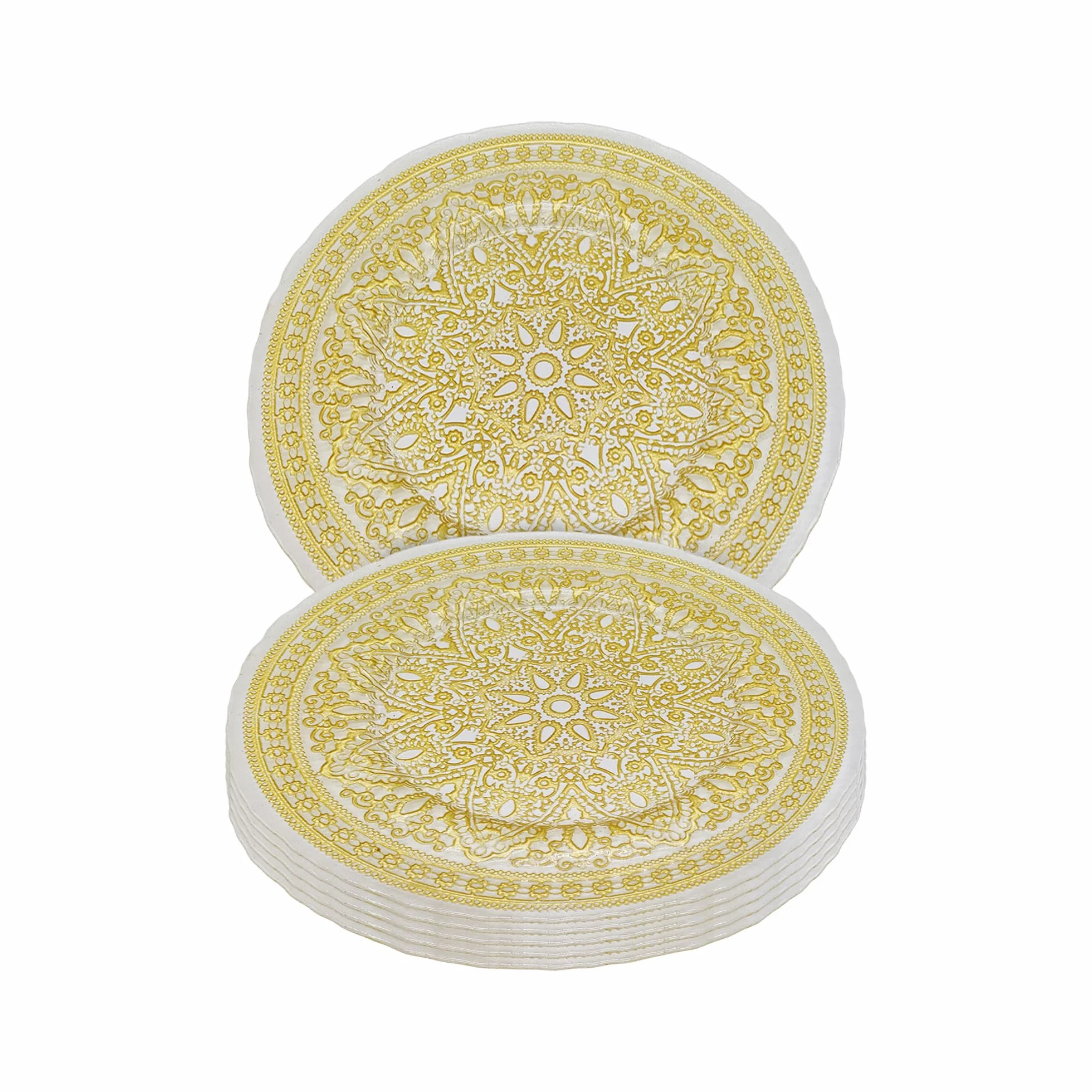 Elegantes platos de carga con diseño de flor de mandala dorada, 33 cm, elegantes platos inferiores para bodas, fiestas, aniversarios, cumpleaños, vajilla, eventos de catering y eventos especiales, 6
