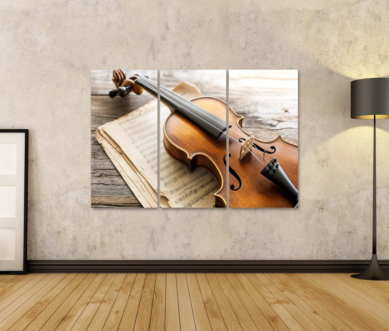 islandburner Cuadro sobre lienzo violín armónico sobre partitura mural salón para amantes de la música - 3 piezas