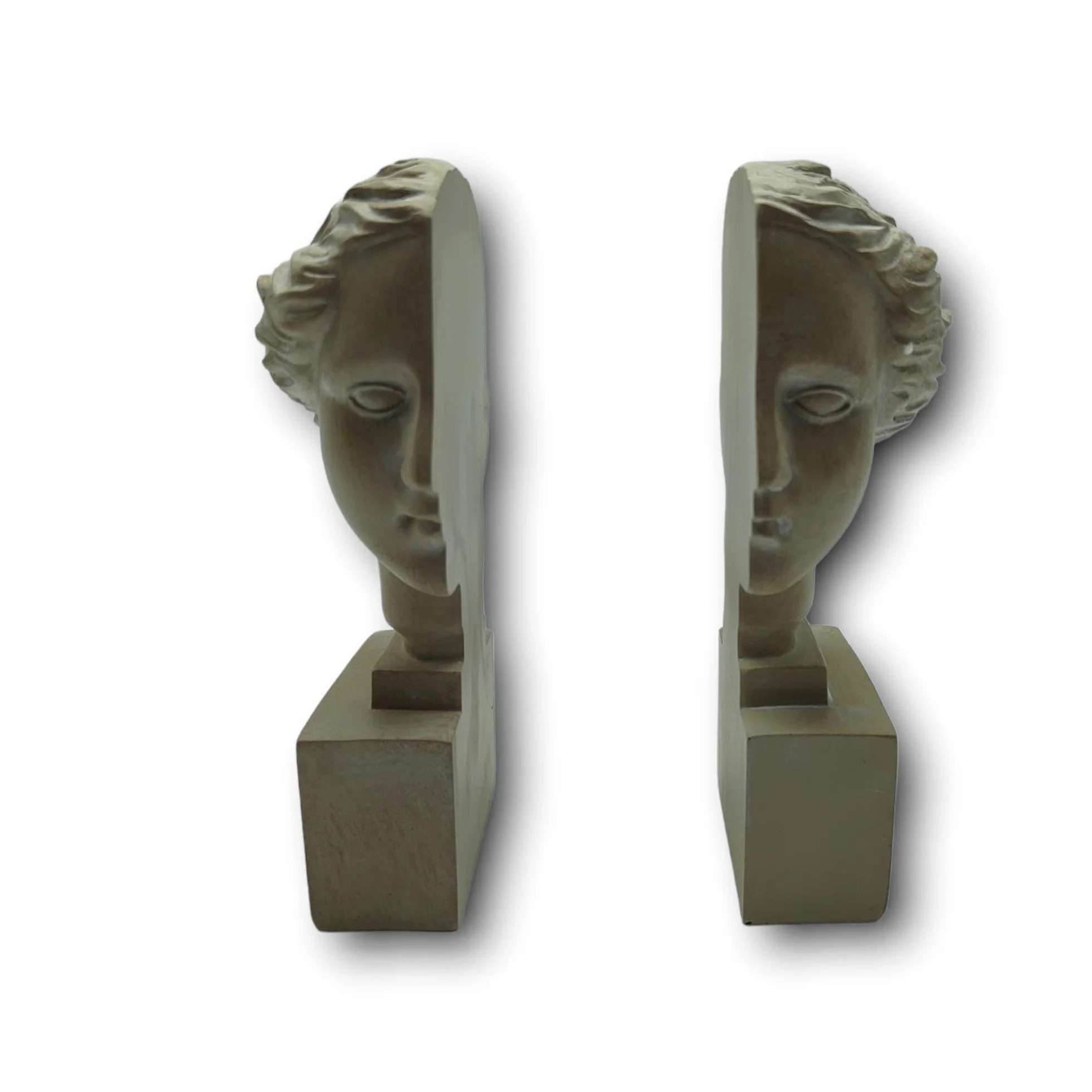 Set 2 Sujetalibros Decorativo Busto Griego Romano Cabeza Mujer Resina Blanco Roto Elegante 21 cm