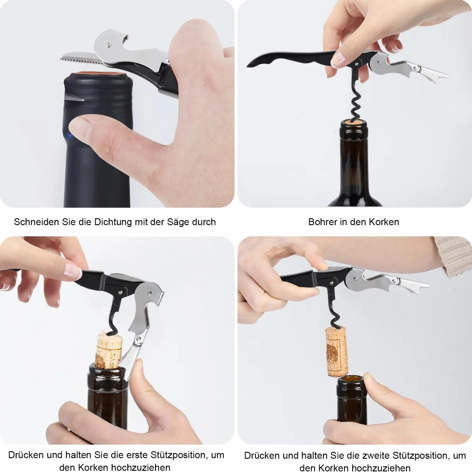 Sacacorchos de acero inoxidable 3 en 1, abridor de vino y cerveza para sommeliers