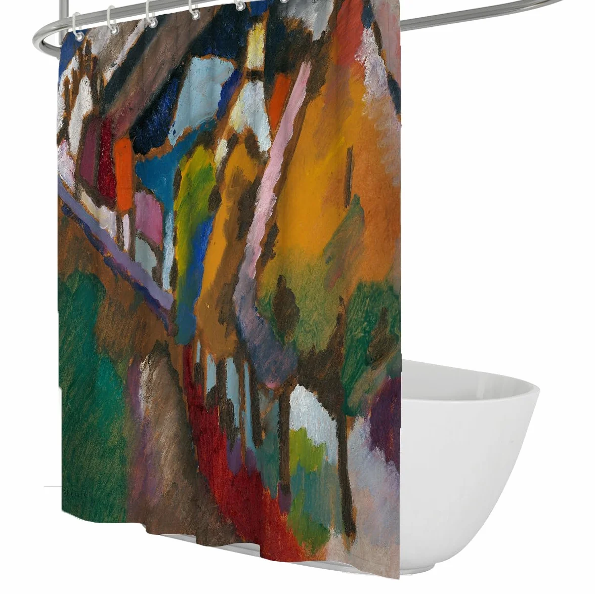 Cortina de baño de Estilo de Pintura al óleo Vintage Arte Abstracto Cortinas de bañera de Paisaje Junto al río Cortinas de Ducha de Tela Lavables a Prueba de Agua 240x180cm