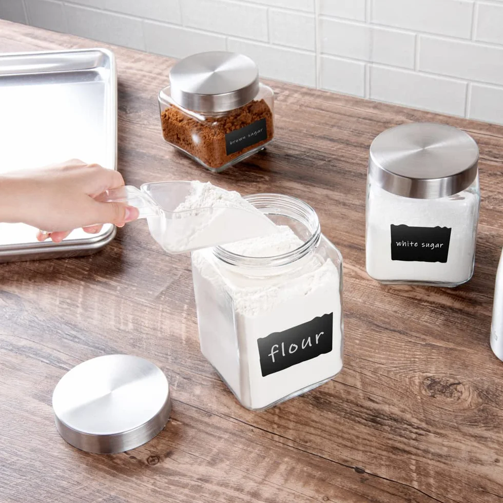Restaurantware Vetri - Juego de 3 tarros de cristal con tapa, etiqueta de pizarra, 1 caja