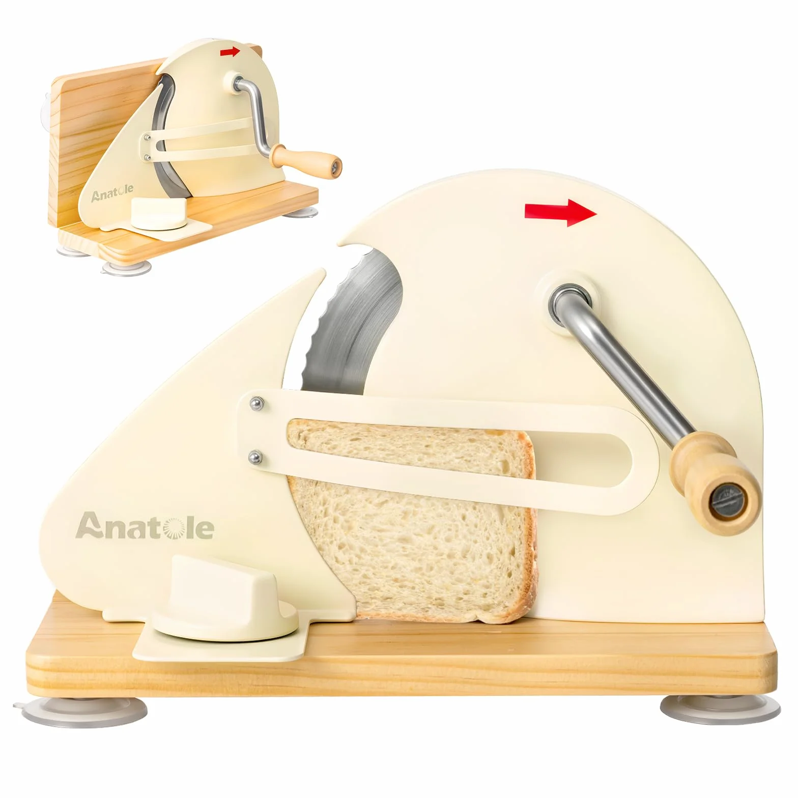 Anatole Cortadora de Pan Manual Plegable 0-20mm Ajustable Rebanadora Acero Inox Profesional con Manivela Guía Metálica Extraíble Escala Grabada