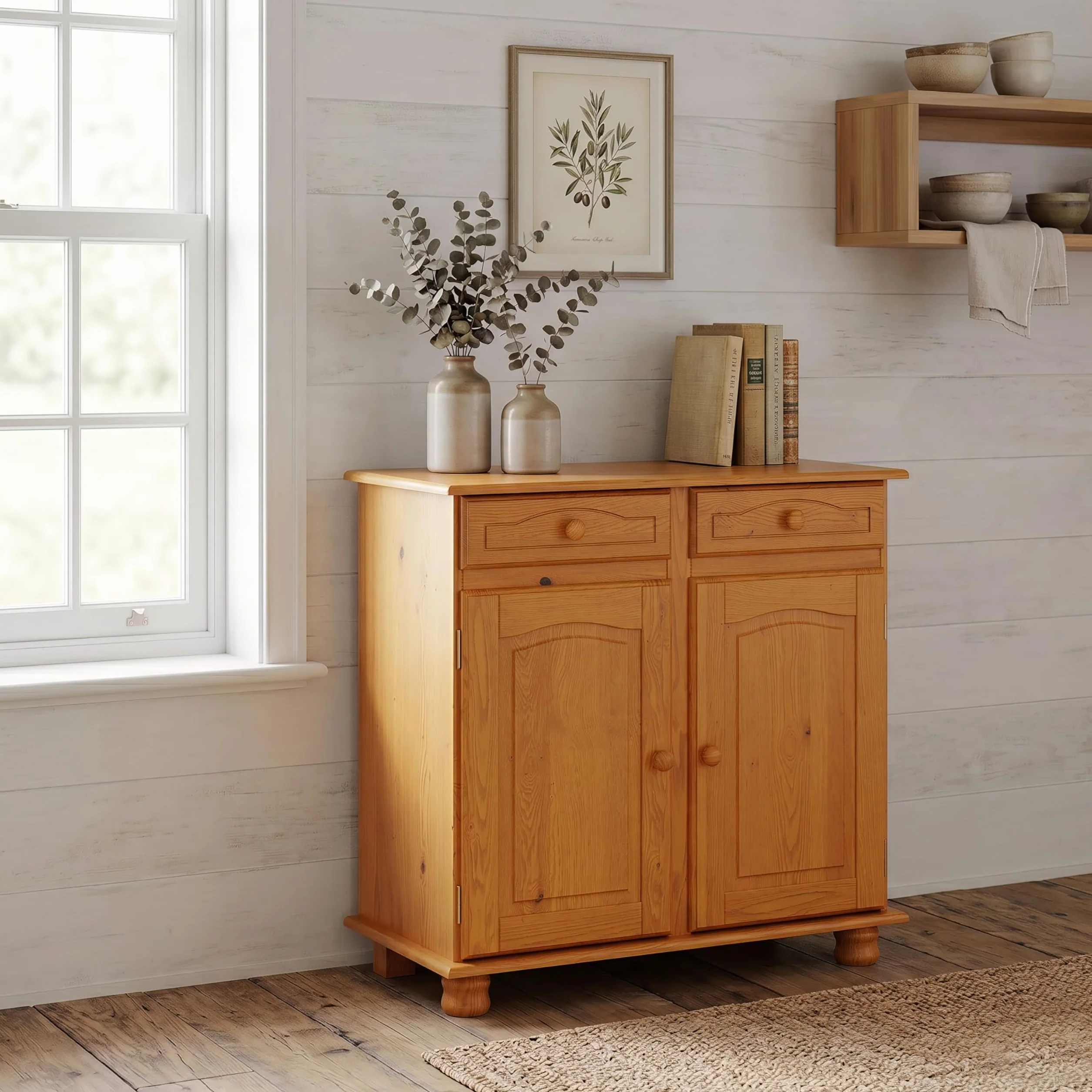 Aparador Alacena de Pino Macizo – Serie Canet, Mueble Auxiliar de Almacenaje para Cocina, Comedor o Salón, 86x42x88 Miel