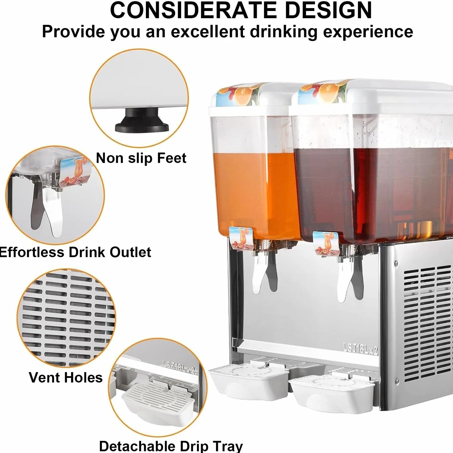 Dispensador de jugo de acero inoxidable de 18 litros, dispensador de bebidas refrigerado de 280 W para restaurante, barra de jugos, uso doméstico