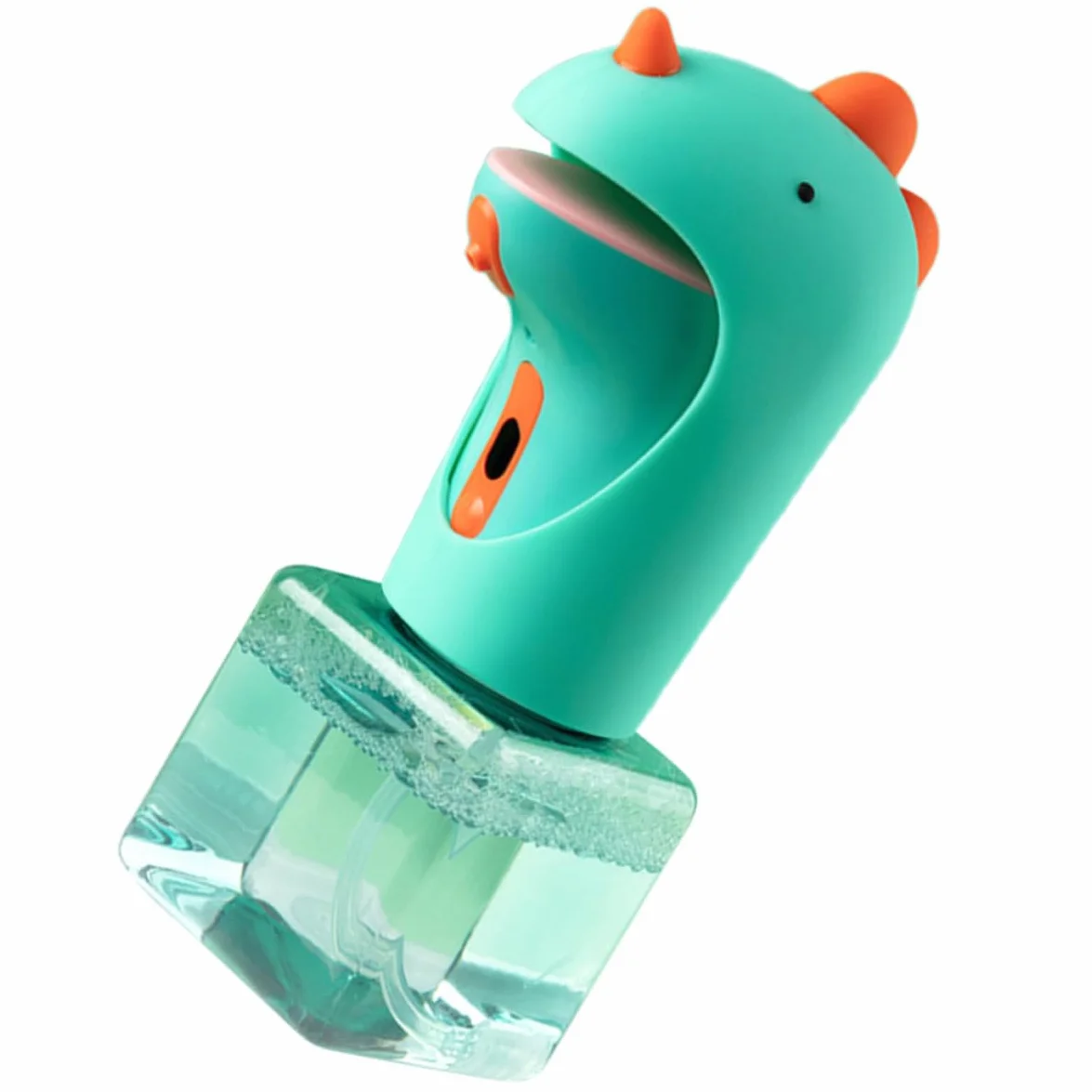 TEHAUX Dispensador de Jabón sin Contacto Dispensador de Jabón Automático de Dinosaurio de Dibujos Animados, Verde, Silicona, Abs y Petg, Antideslizante, Ligero, Cocina y Uso Diario