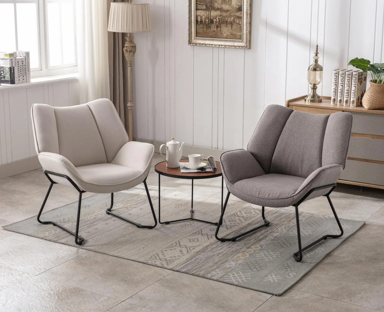 chairus Sillón de Salón Moderno de Lino Butaca Ocio de Dormitorio con Reposabrazos, Sillón Tapizado Lectura con Patas Negras para Hogar/Sala de Estar, Gris