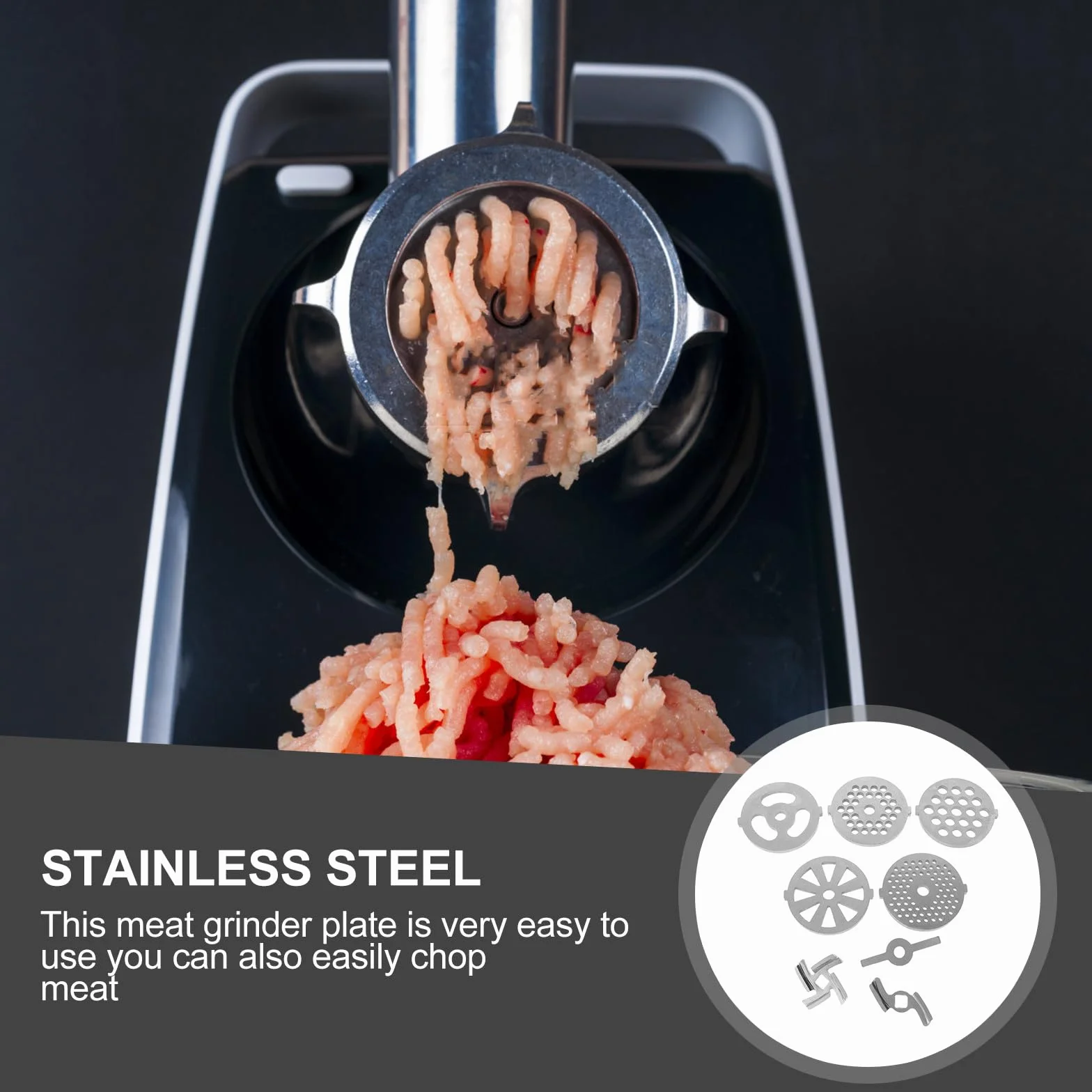 Housoutil Kit de 8 Accesorios de Placas y Cuchillas para Picadora de Carne, Acero Inoxidable Resistente Corrosión, Adecuado para Preparación de Alimentos en Casa