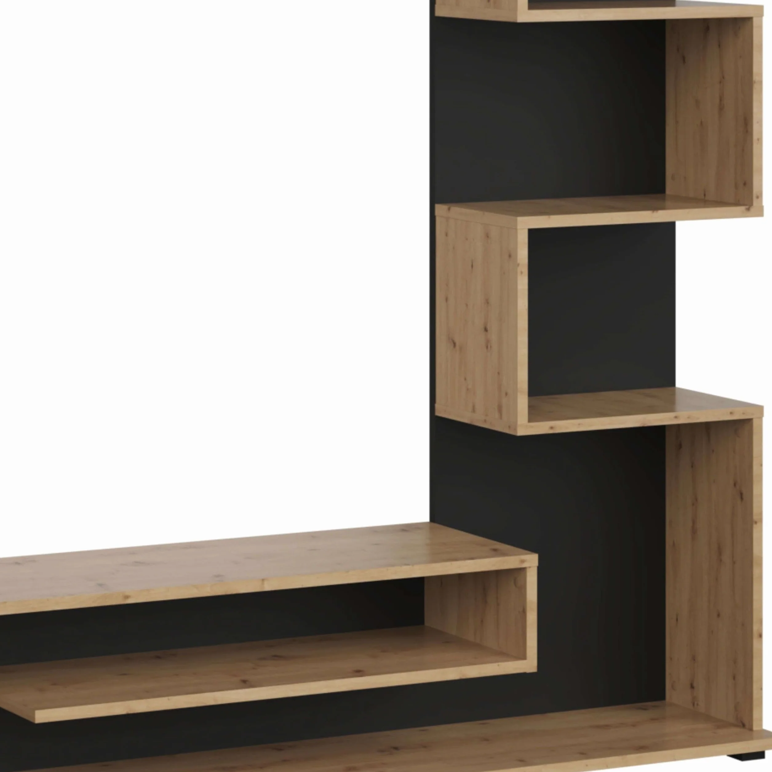 Miroytengo Módulo de TV para Salón Comedor Snake Estilo Industrial en Color Roble Artesano y Negro con 4 Estantes 160x130x29 cm