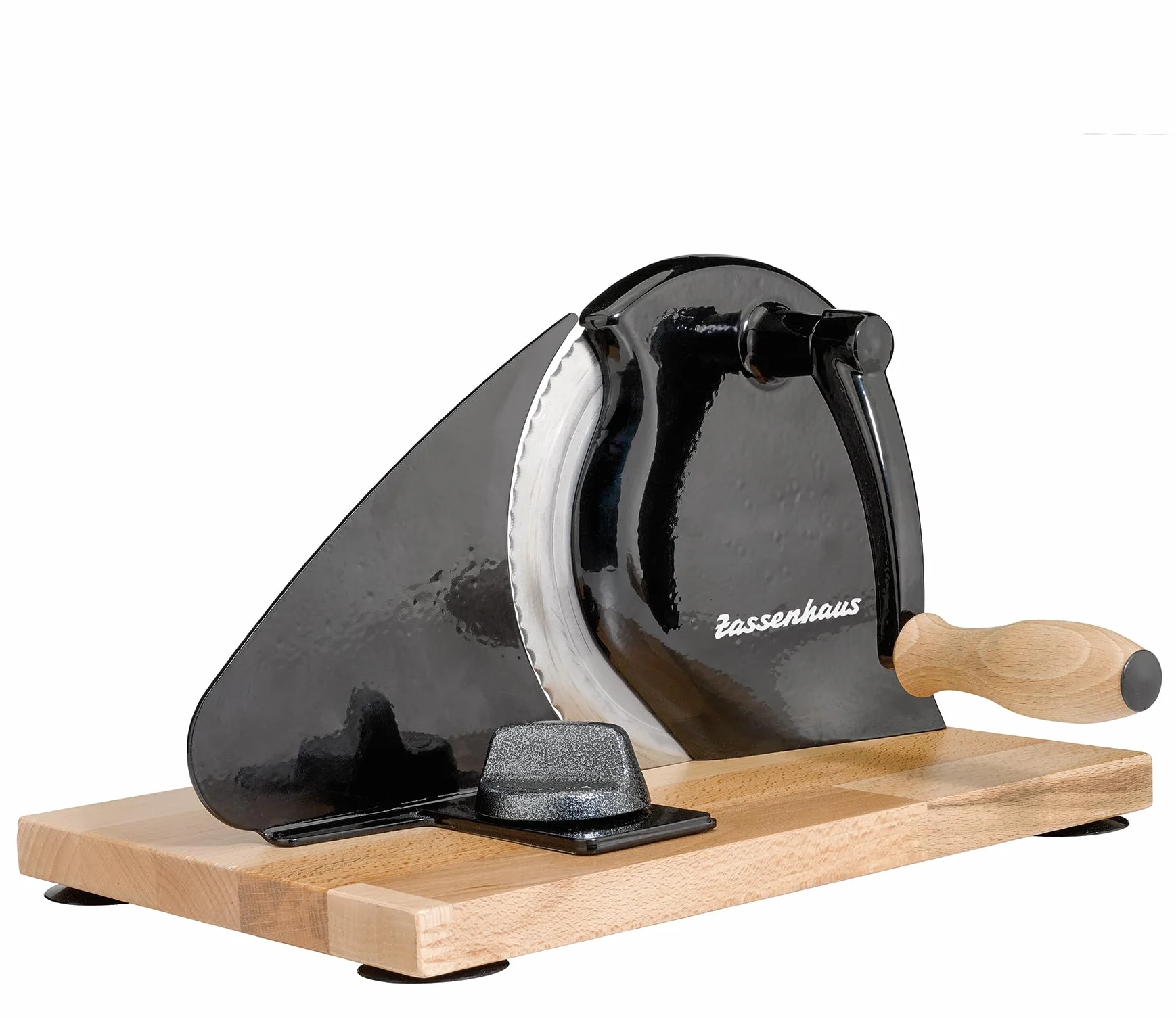 Zassenhaus Cortador de pan manual Classic, color negro, hoja de acero Solinger, grosor de corte: 1-18 mm, tabla y manivela de madera de haya, dimensiones: 30 x 25,5 x 19 cm