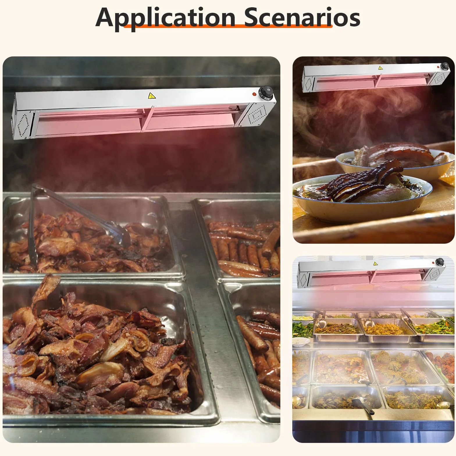 Lámpara de Calor de Alimentos, Suspensión Lampara Calor Cocina Acero Inoxidable, Calentador de Alimentos para Buffets y Hoteles Temperatura Ajustable(2 Piezas, 60cm)