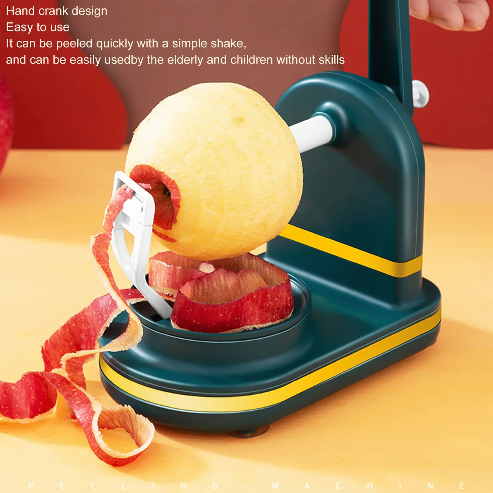 Pelador Manual de Manzanas, Cortador de Peras con Base de Succión y Cuchilla de Acero Inoxidable Verde Oscuro