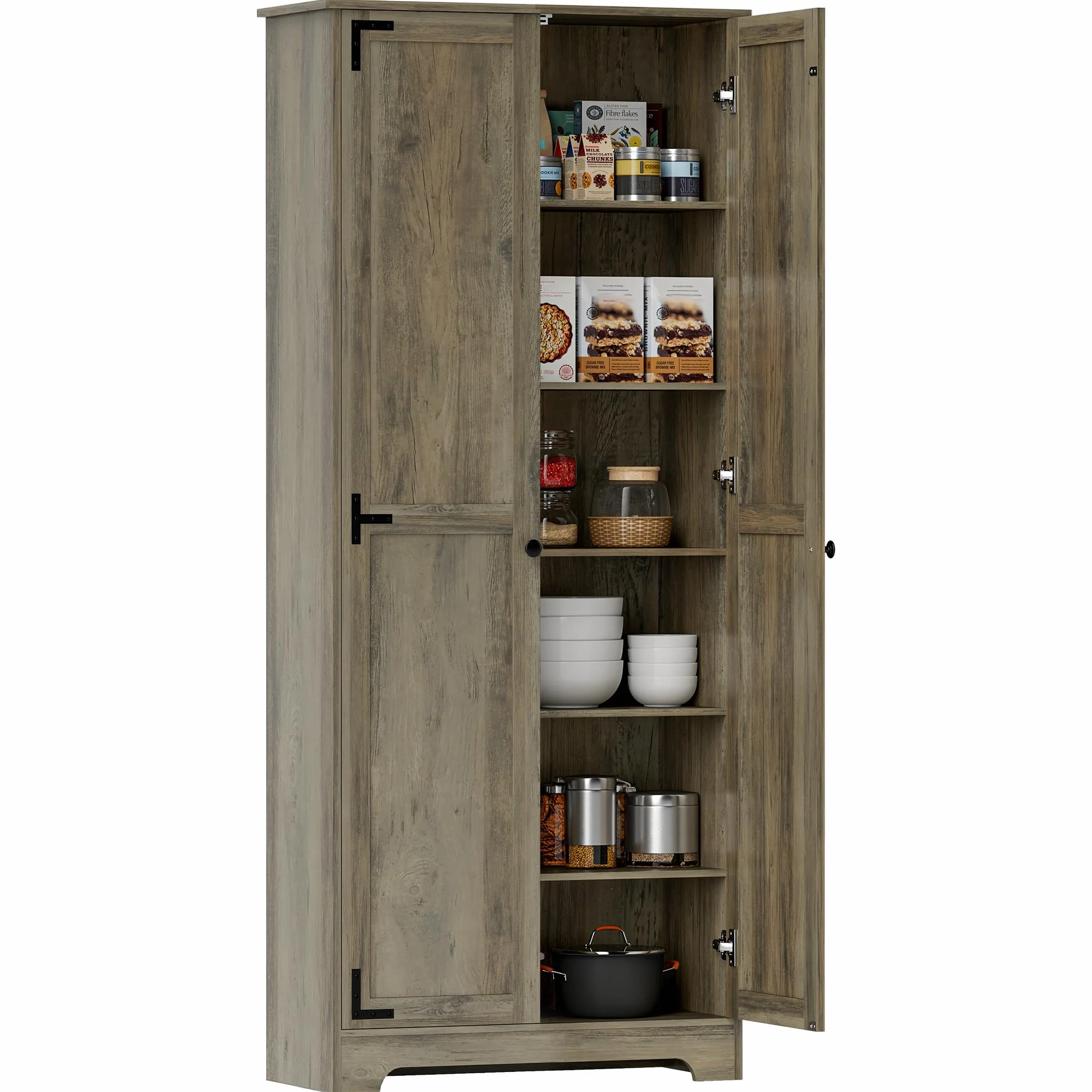 HOMCOM Alacena de Cocina Armario de Cocina Armario de Almacenaje con 2 Puertas y Estantes Ajustables para Comedor Salón 78x31,5x182 cm Marrón Grisáceo