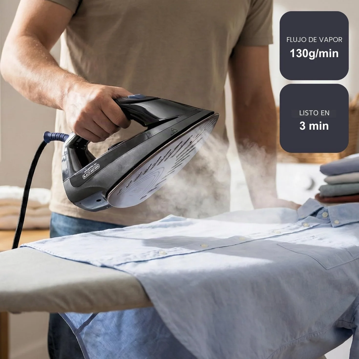 Black+Decker - Centro de Planchado BXSS2600E | 2600W | Presión 7 Bares | Vapor antimicrobiano | Depósito Extraíble 1.5L | Vapor Seco Continuo 130 g/min |Sistema Antical y Bloqueo | Modo ECO | Auto Off