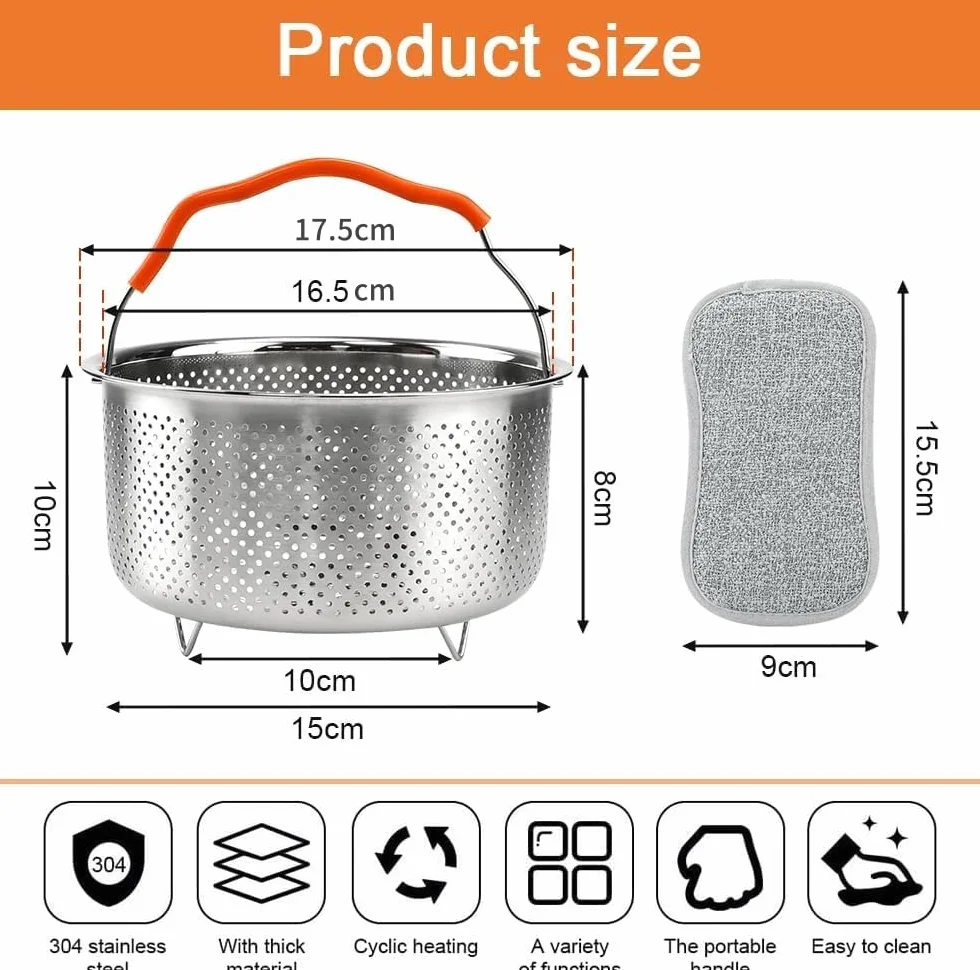 Cesta de Vapor Acero Inoxidable 2L 17.5cm para Olla Presión Multiusos con Mango