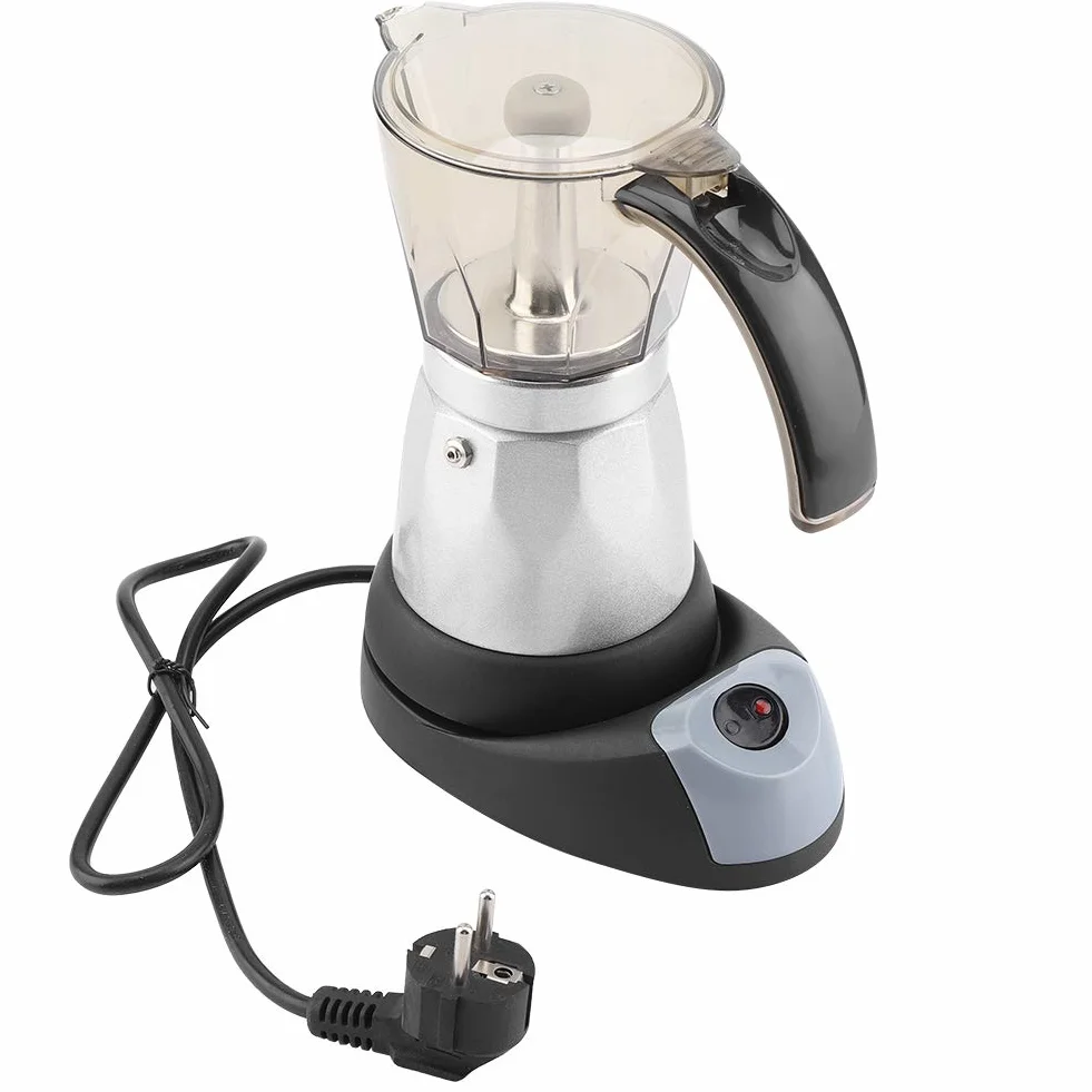 Cafetera Italiana 6 Tazas Espresso, Cafeteras Italianas Electrica Desmontable para el Hogar, Aleaciones y Materiales Plásticos, Fácil de Lavar, Moka Coffee Maker (480 W, 220 V, 300 ml) , Negro