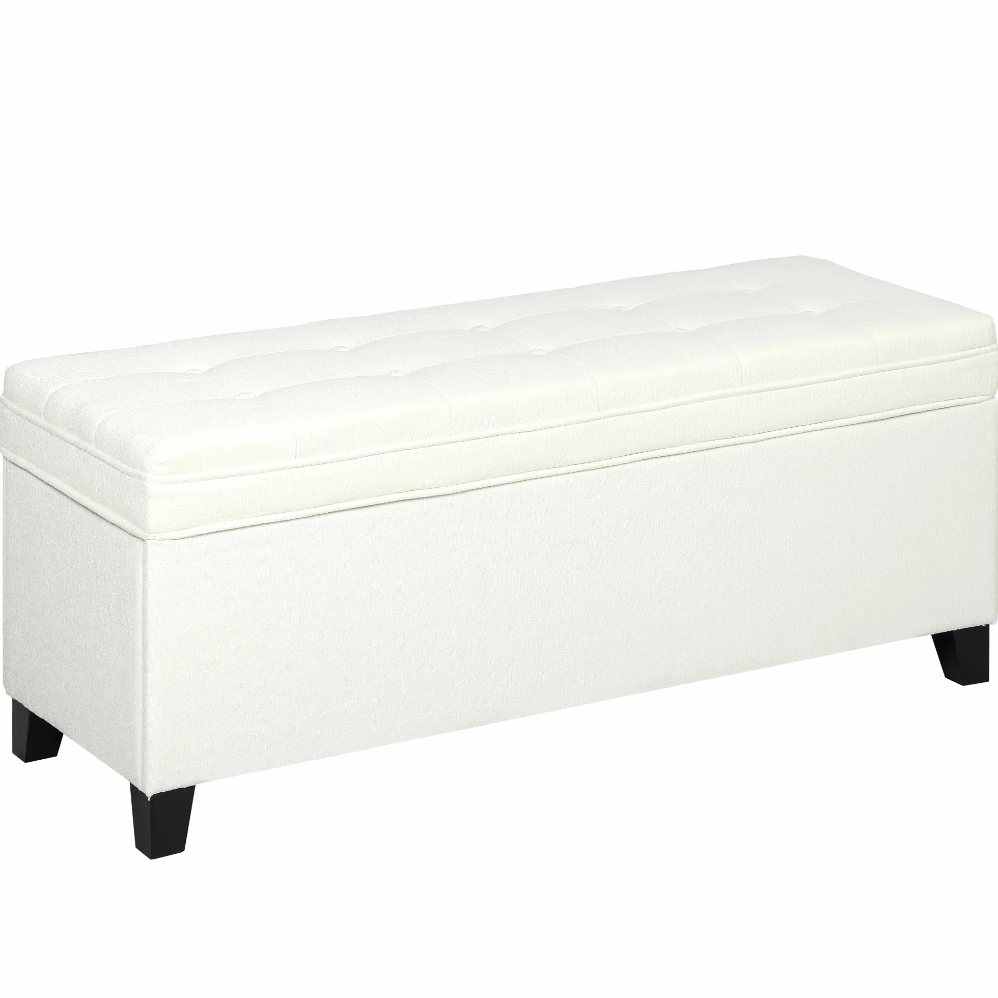 HOMCOM Puff Almacenaje Banco Almacenaje 112L Tapizado en Lino con 2 Bisagras de Seguridad Tapa Abatible y Asiento con Capitoné para Dormitorio Salón Entrada Carga 120 kg 120x40x48 cm Crema