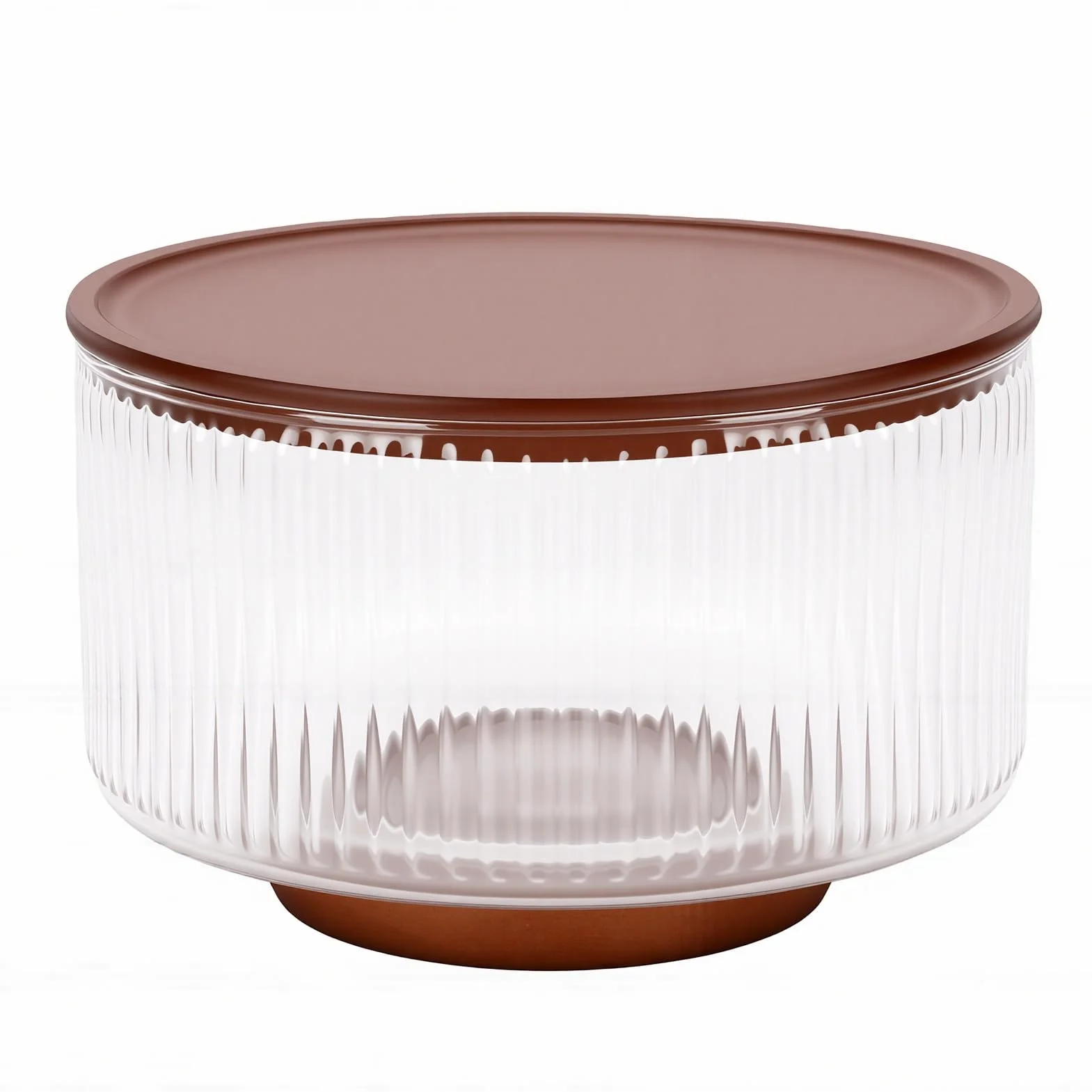 Tosuny Cuenco para Servir de Vidrio Acanalado con Base de Madera |Frutero de Ensalada de Gran Capacidad para Reuniones Familiares y Fiestas (claro)