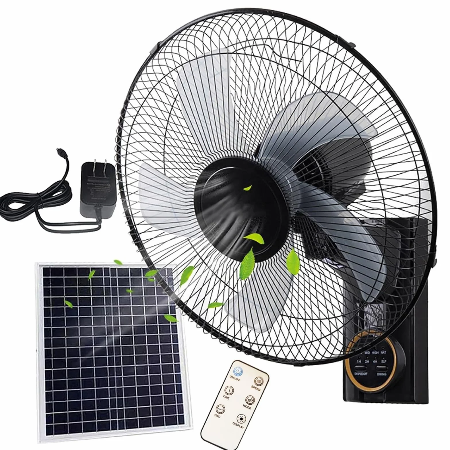 Ventilador Portátil De Carga Solar, Ventilador De Pared con 3 Velocidades, con Mando A Distancia Temporizador Y 3 Velocidades Potente con 5 Aspas Y Hélice