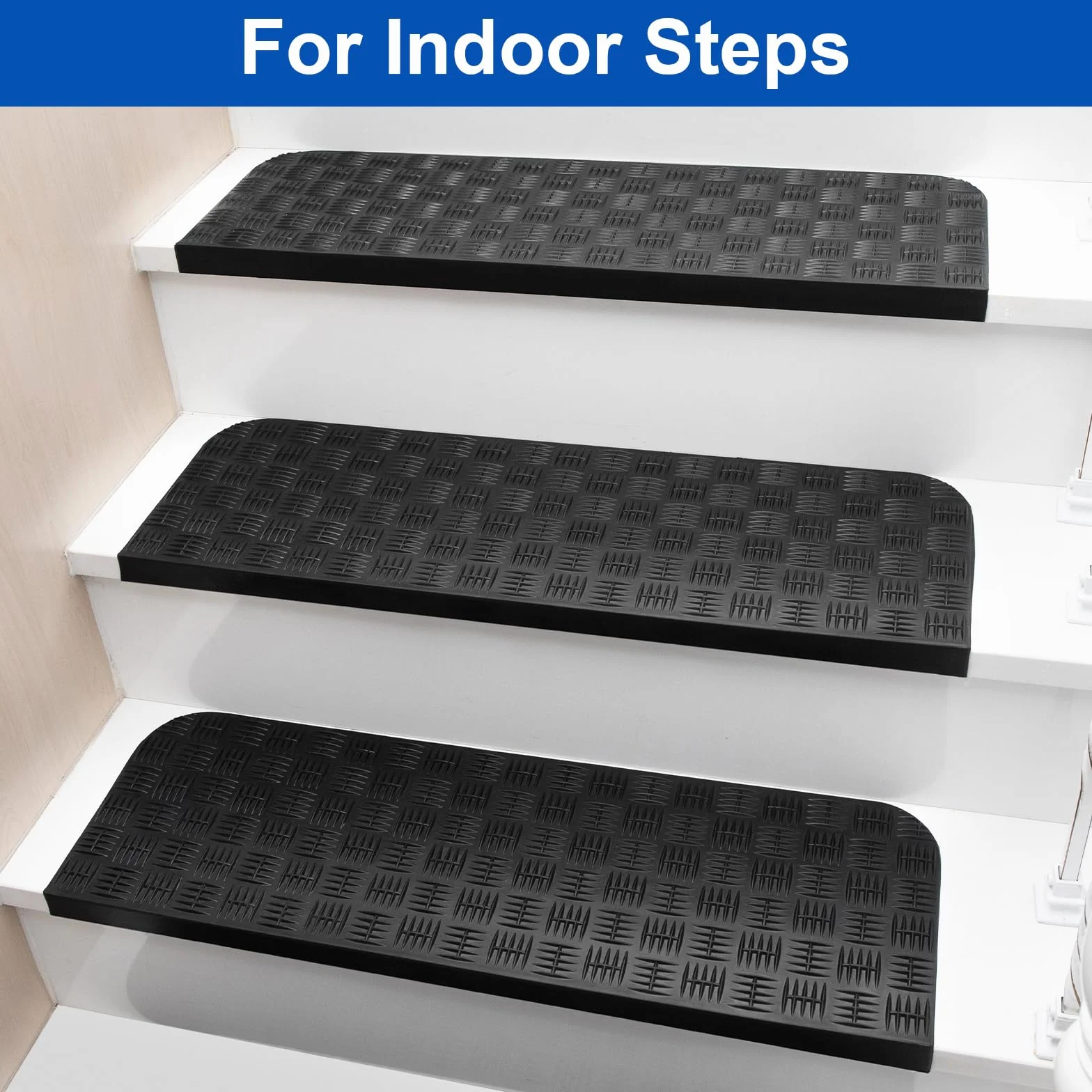 Spurtar Juego de 5 Cinta Caucho Sintético，65 x 25 cm Antideslizante Escaleras Alfombrillas de Goma para Escaleras, Antideslizantes para Interiores y Exteriores Moqueta Adhesiva con Doble Cara