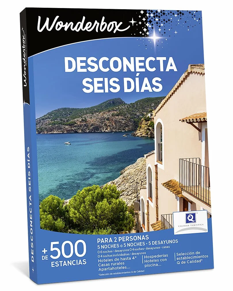 WONDERBOX - Caja Regalo - Desconecta Seis Días - para 2 Personas | 5 noches con o sin desayunos - Más de 500 estancias - Hoteles con piscina, hospederias, aparthoteles