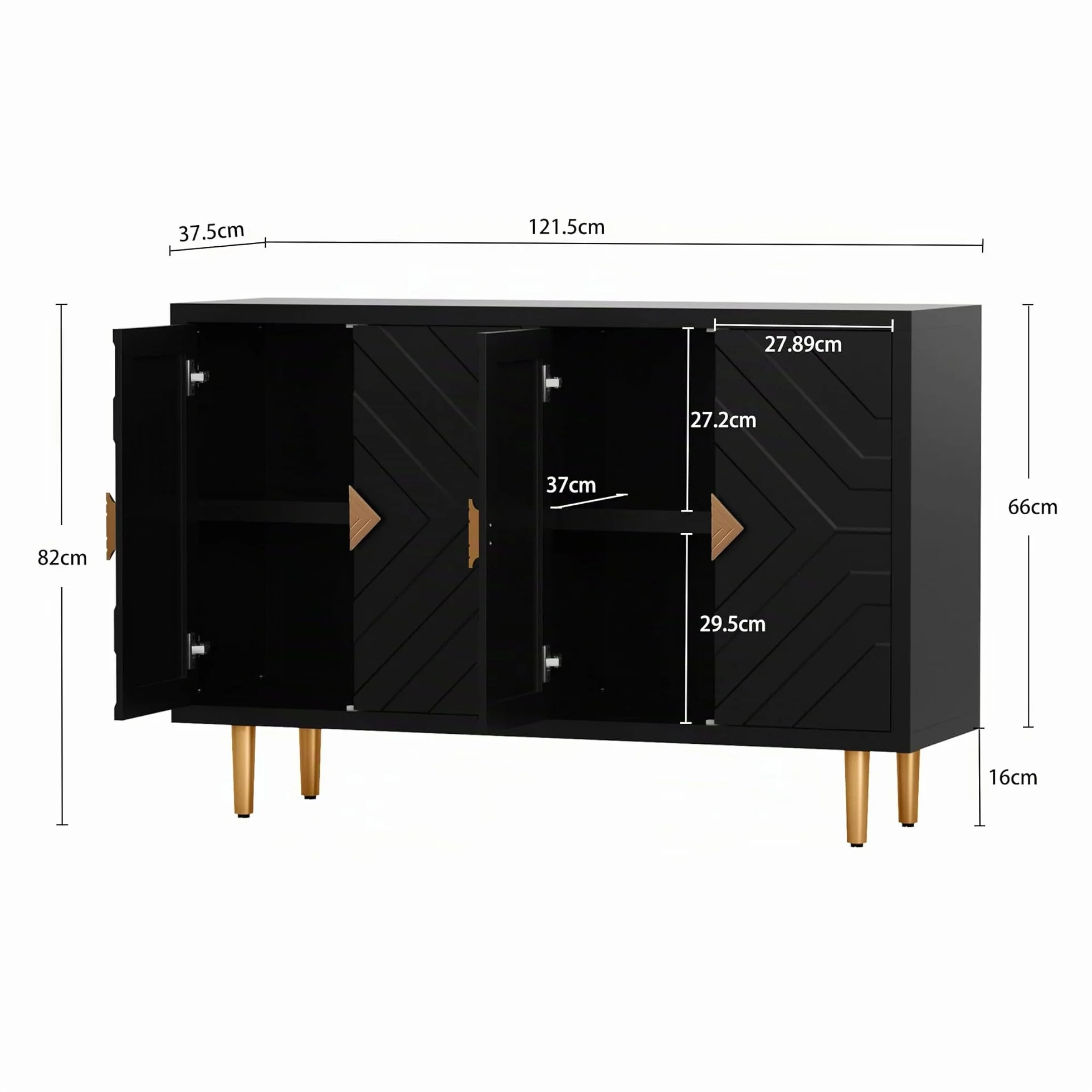 HOLTICO Cómoda de 4 puertas, armario de cocina, armario de almacenamiento, armario para salón, cocina, dormitorio, negro