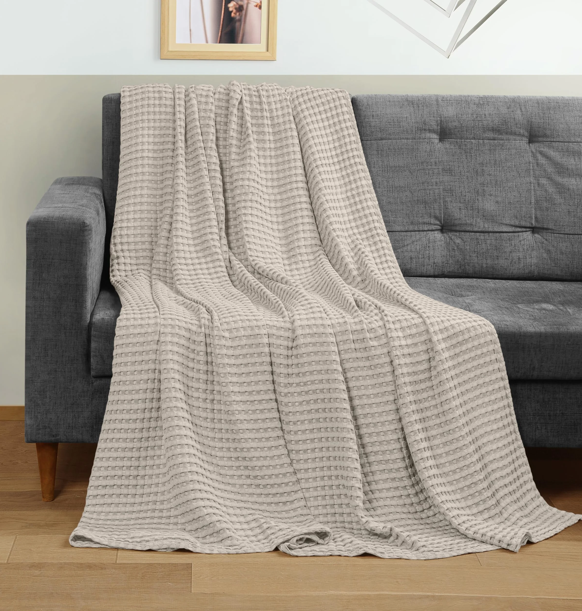 Utopia Bedding Manta Tipo Gofre De Algodón De 300 gsm (Caqui - 228x182 cm), Edredón Suave, Ligero Y Transpirable para Todas Las Estaciones