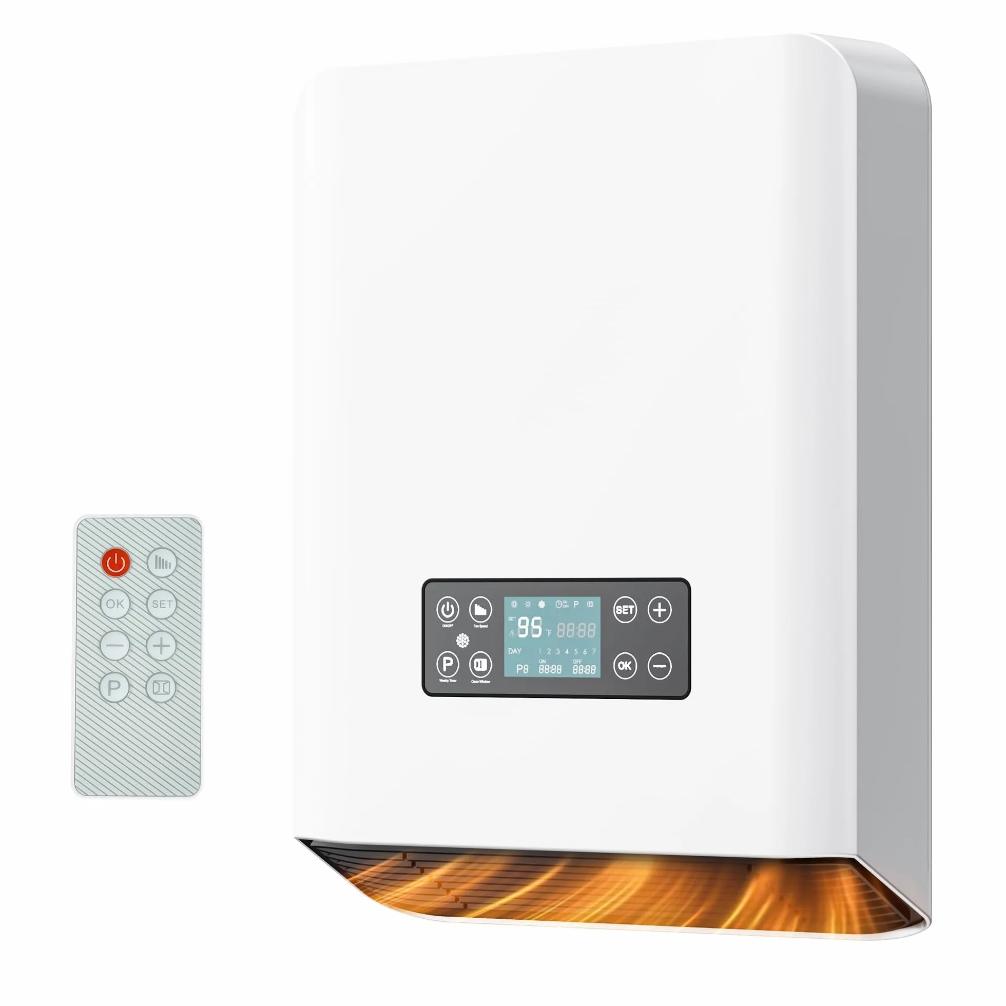 Calentador de pared, calefactores eléctricos PTC para uso en interiores, control remoto, termostato ajustable, calentador de fácil montaje para recámara, hogar, oficina, cochera, 1500 W