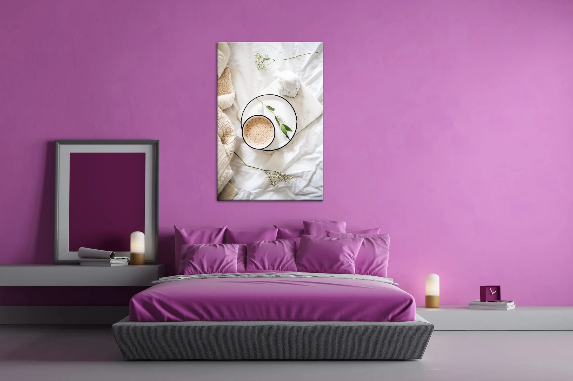 Rahmenlos - Lienzo con diseño de café en la mañana (100 x 70 cm, con marco de madera, impresión digital de , sin póster ni cartel)