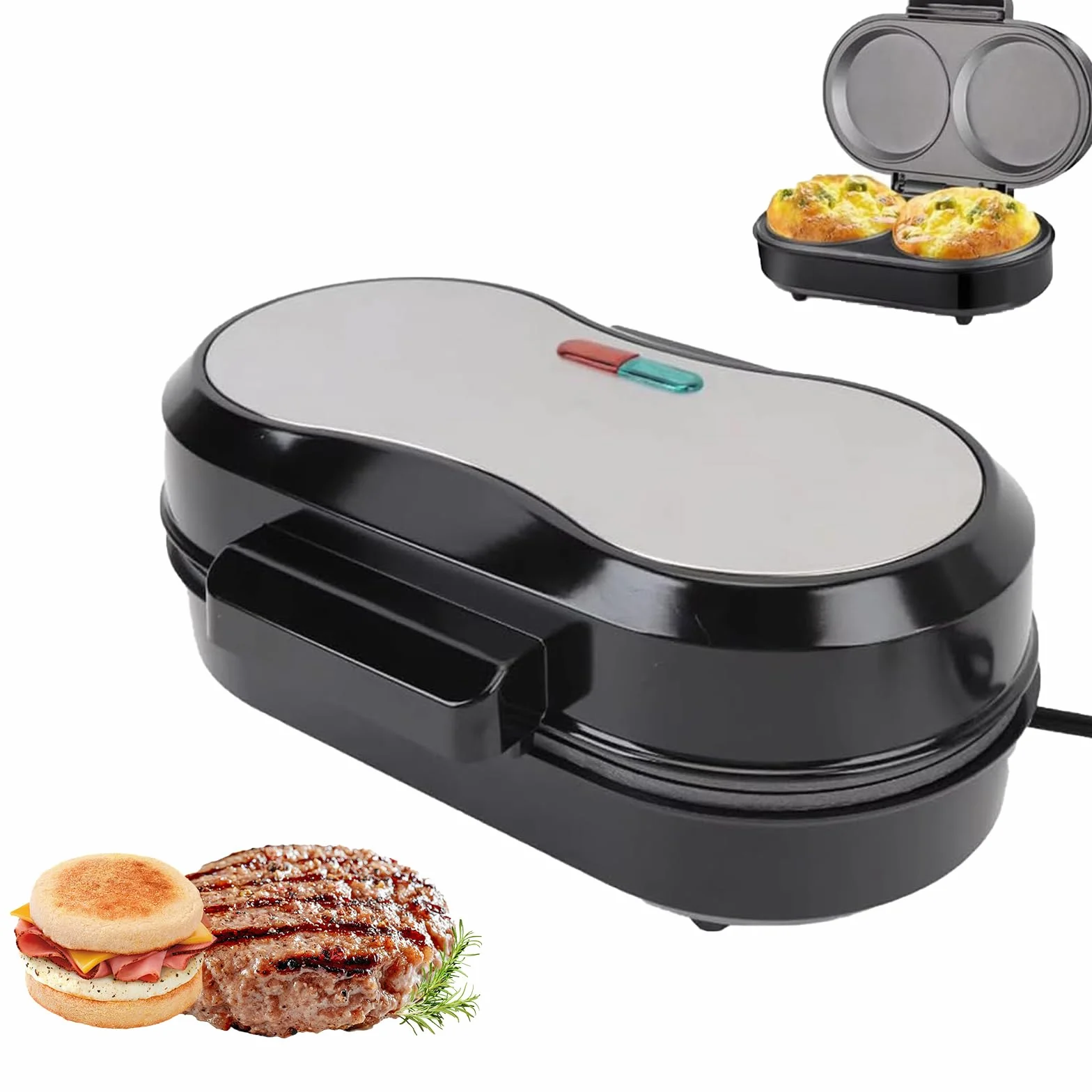 Máquina Para Tortillas De Desayuno, Máquina Antiadherente Para Doble Huevo Y Hamburguesas & Crepera Eléctrica, Gofrera Multifuncional Con Placas De Cocción Profundas Para Huevos Fritos, Hamburguesas