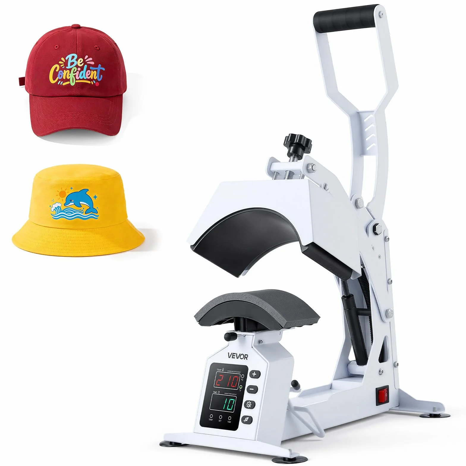 VEVOR Máquina de Prensado Térmico para Gorras 580 W, Prensa Térmica para Gorras con Placa Calefactora, Control Preciso de Temperatura y Tiempo, para Proyectos de Sublimación y Planchado, Blanco