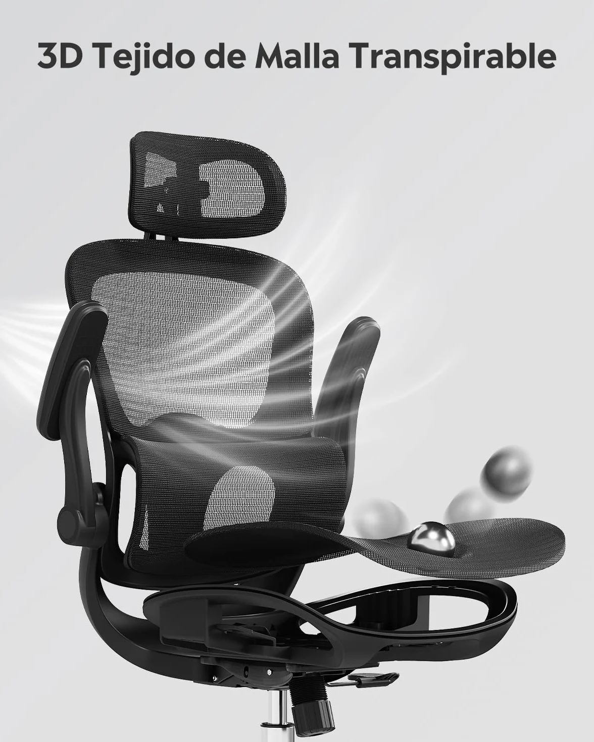 DEVAISE Silla de Oficina Ergonómica, Silla Ergonomica Escritorio con Reposacabezas 3D Ajustable, Reposabrazos Regulables, Respaldo Transpirable y Soporte Lumbar para Home Office, Negro