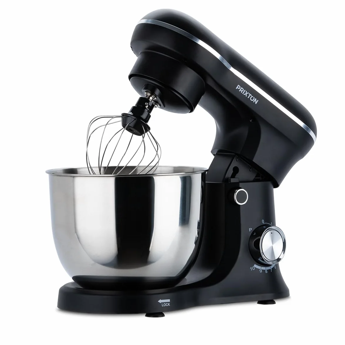 PRIXTON Batidora Amasadora KR250 para Repostería, Potencia 1500W, 10 Velocidades, Bol Acero Inoxidable de 5 litros, 3 accesorios, Tapa Transparente, Color Negro Mate (Reacondicionado)