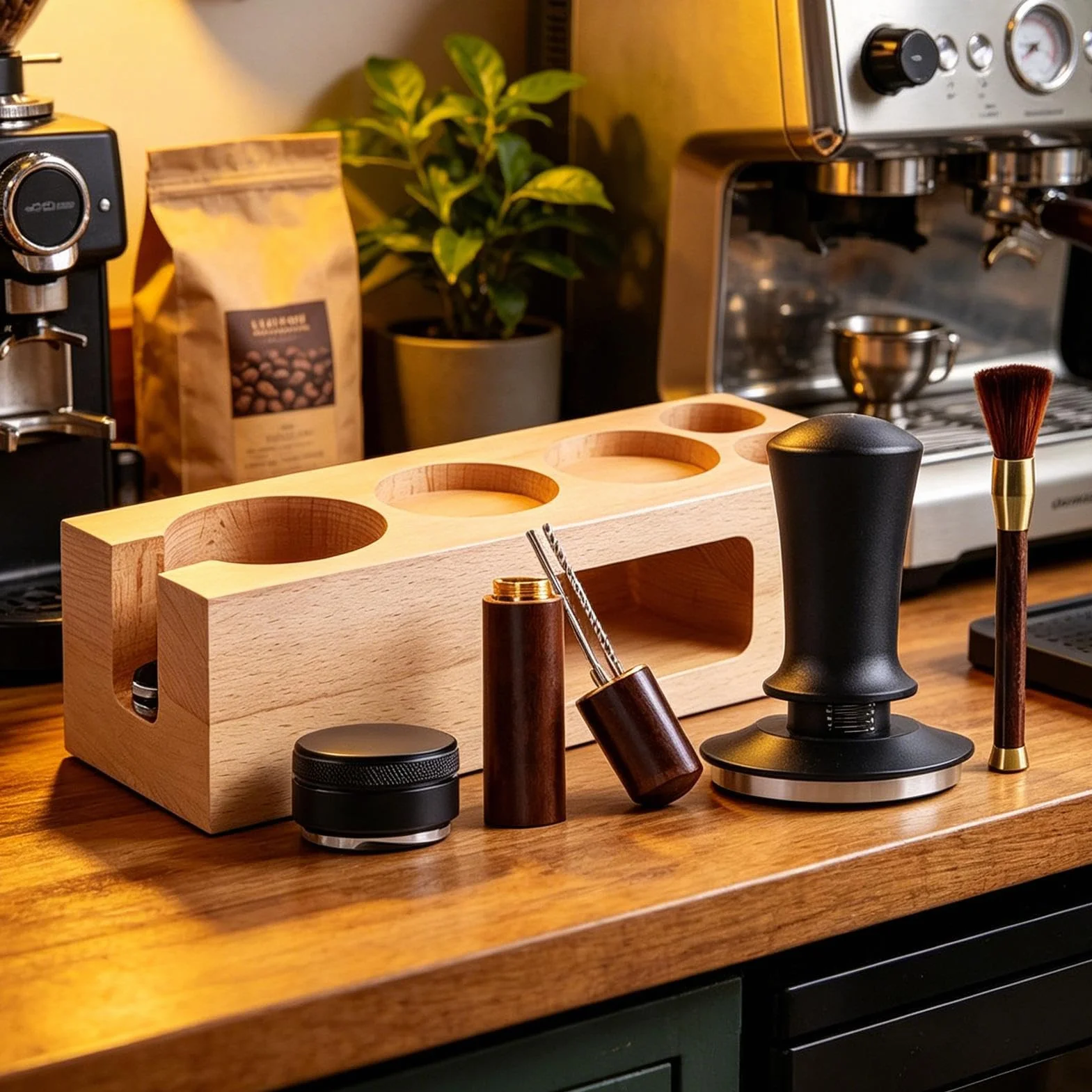 Juego De Apisonado De Café Herramienta Universal Ergonómica Antideslizante | Estación de Distribución y Prensado de Café para hogar estudio barra mostrador tienda oficina y cafetería