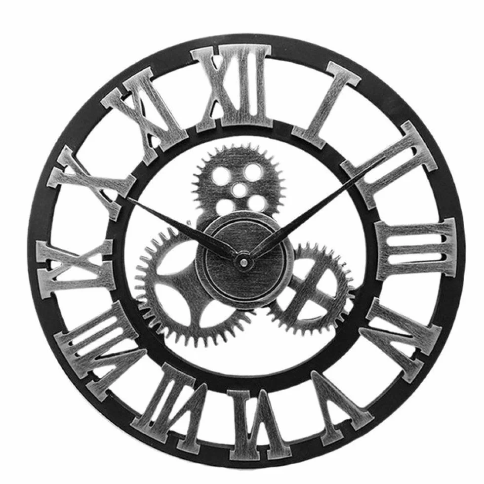 Reloj de Pared Industrial Gear Reloj de Pared Decorativo Reloj de Pared de Estilo Industrial, Plateado, 50 x 50 x 5 cm