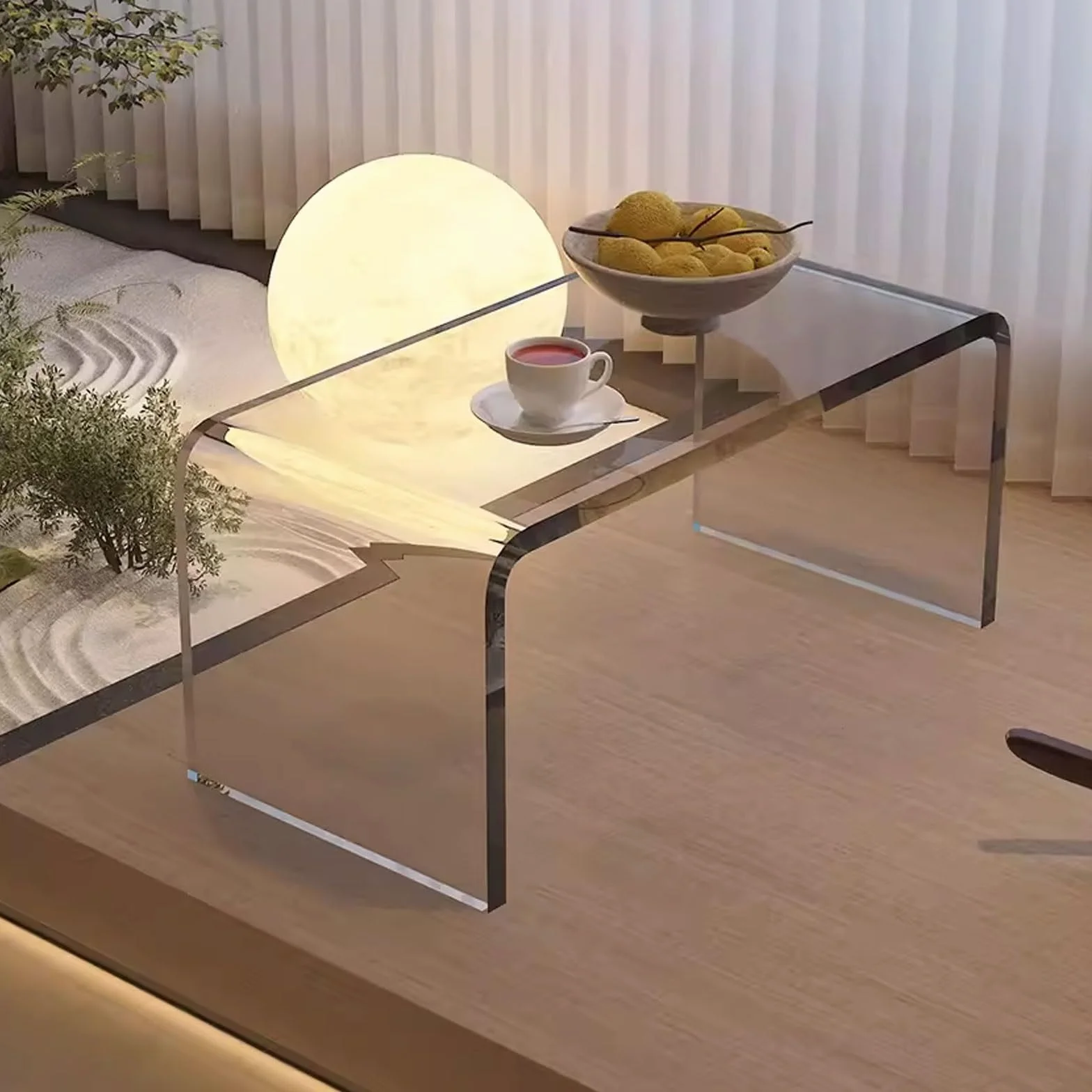SDdPulse Mesa japonesa pequeña para comedor sentado en el suelo, mesa acrílica, alto valor y versátil, esquinas ligeramente curvadas, estilo artístico, 4 colores Ava, transparente, 65 x 30 x 30 cm