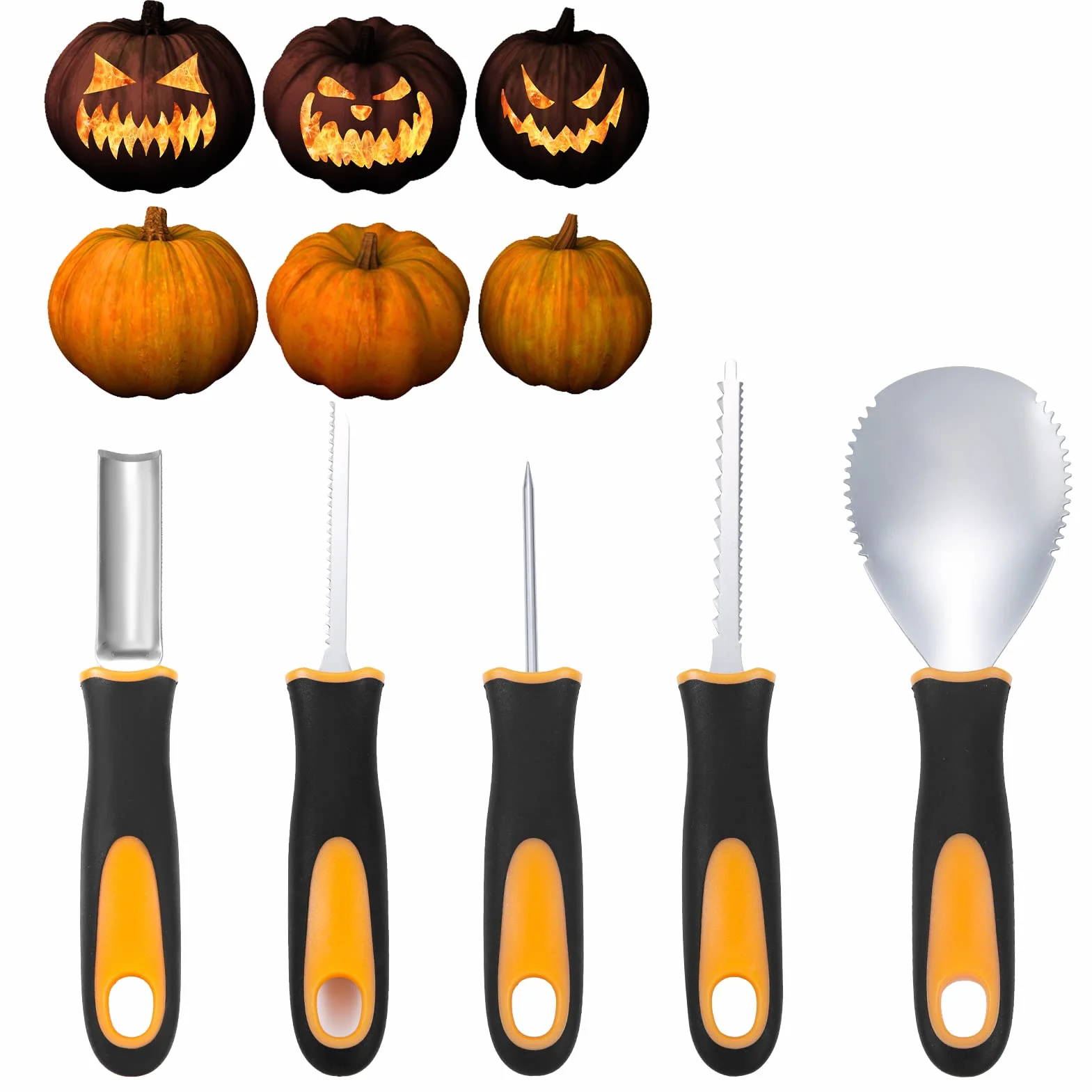Kit de talla de calabaza Halloween, 5 piezas herramientas talla acero inoxidable