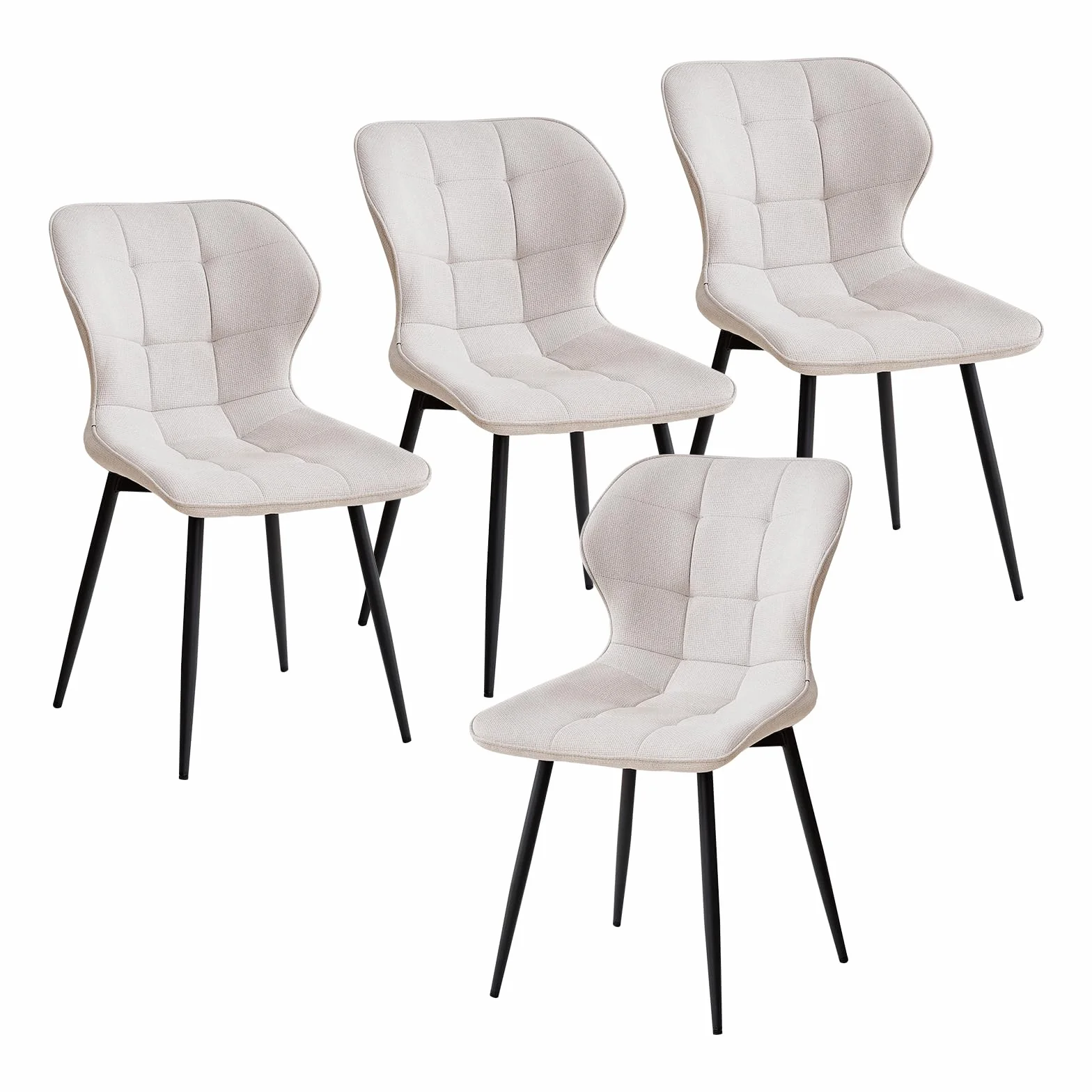 GrandCA HOME Juego de 4 Sillas de Comedor Tapizadas de Lino con Respaldo y Patas de Metal Negro, Silla de Sala de Estar para Cocina, Comedor, Dormitorio - Beige