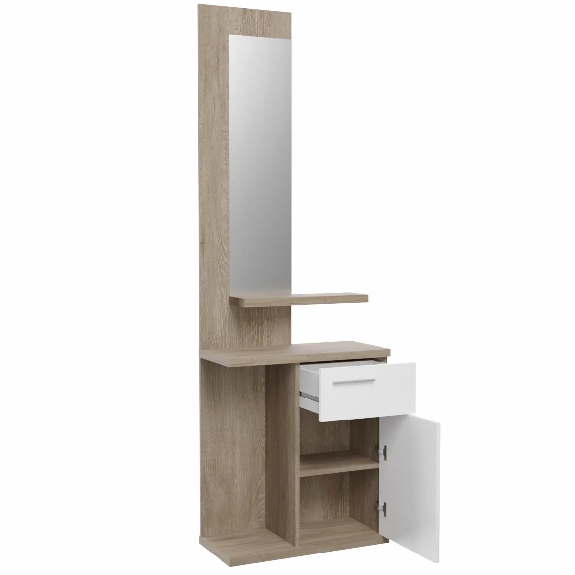 amuéblate Online - Mueble Recibidor Vertical, Modelo Iria, Práctico y Funcional, Color Blanco, Medidas: 60,5 cm Largo x 28 cm Fondo x 186,5 cm Alto