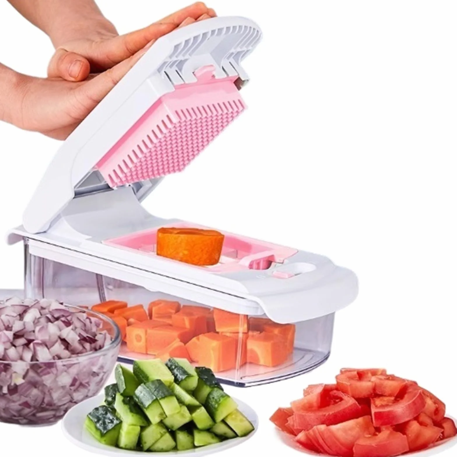 Cortador de Alimentos de Cocina, Ahorra Tiempo y Esfuerzo, Picador de Verduras, Alta Capacidad, Rebanador de Verduras, Cortador en cubitos, fácil de Limpiar, for Ensalada de Patata y Zanahoria, 7 Piez