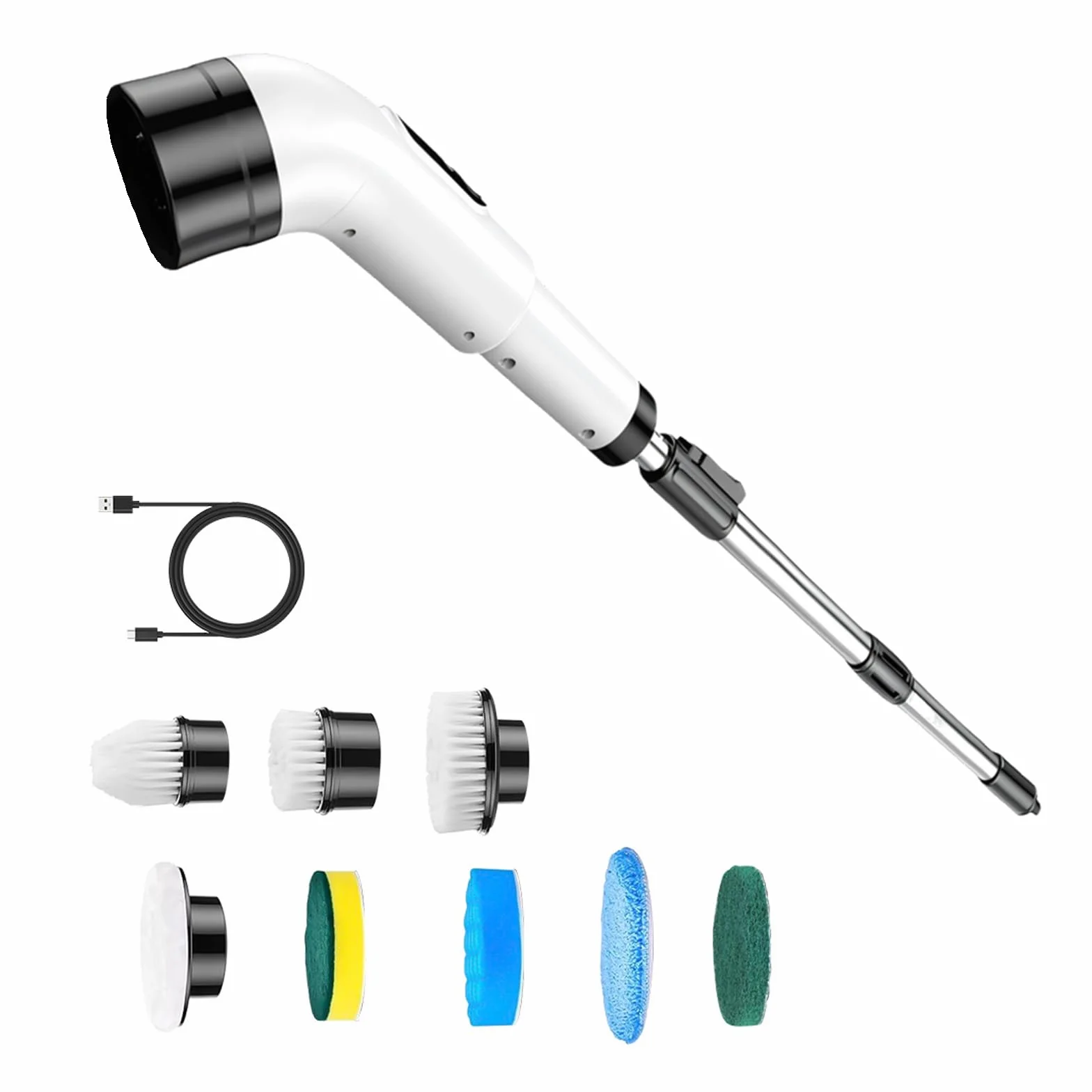 Cepillo eléctrico de lechada con mango recargable, juego de cepillos giratorios de 8 cabezales para líneas de cerámica, bañera, fregadero, suelo, pared y vidrio, limpiador eléctrico