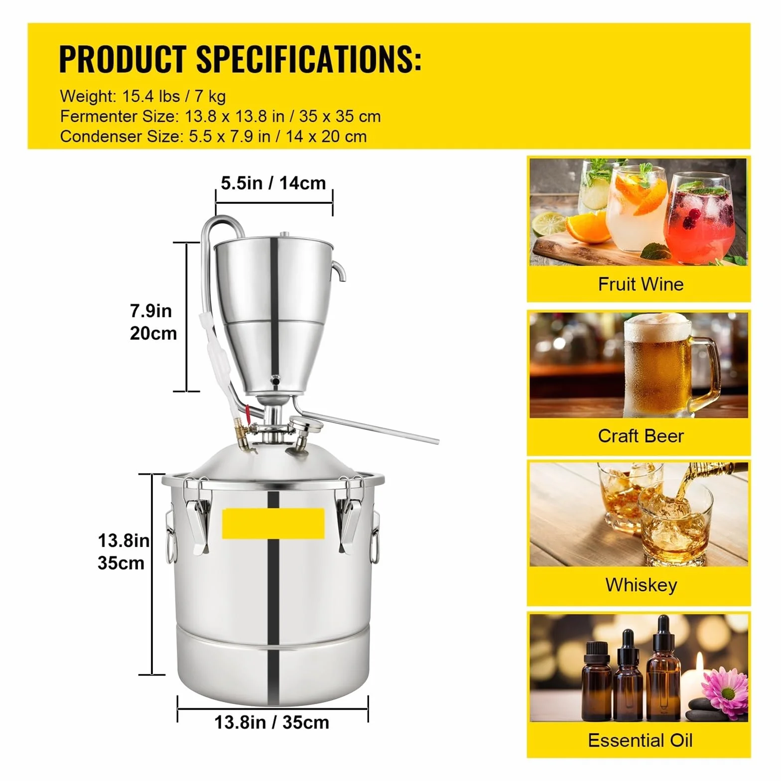 Destilador de Alcohol y agua de 30L, equipo de alcohol ilegal DIY de acero inoxidable for whisky, vino, cerveza, licores, Kit de elaboración casera