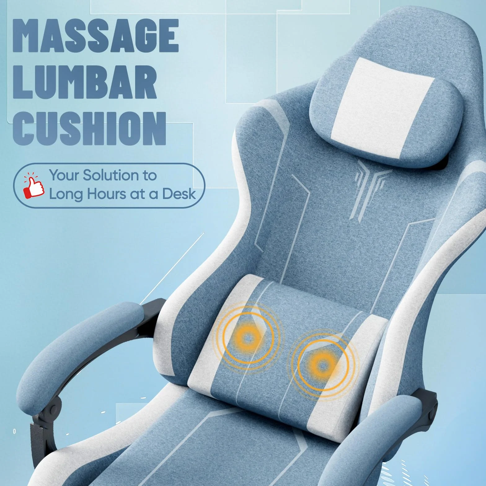 Silla de gaming ergonómica con función de masaje, reposapiés, almohada extraíble, reposabrazos integrados, soporta 110 kg, silla de PC para oficina y hogar, color azul